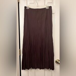 Rafael Brown Pull On Elastic Waistband Crinkle Midi Skirt Large